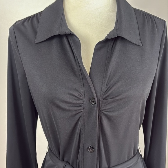 The Limited Shirtdress Ruched Front Tie Waist Long Sleeve Black Size L - Picture 3 of 11
